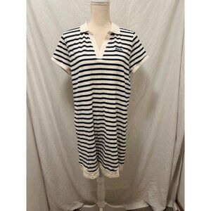 Bench Women Navy White Striped Polo Collar Short Sleeve Shirt Dress Size L